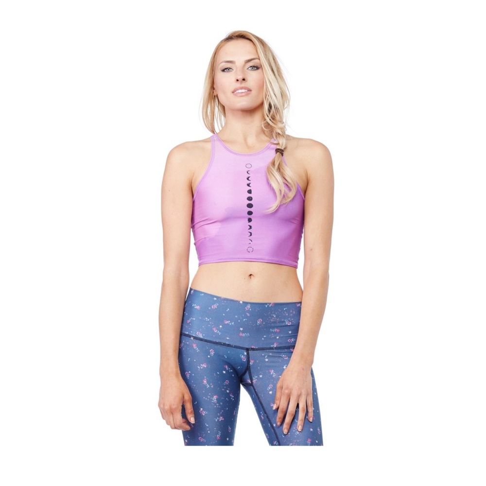 TEEKI Moon Mermaid Crop Tank Top Yoga Stretch Celestial Purple Pink Ombré M